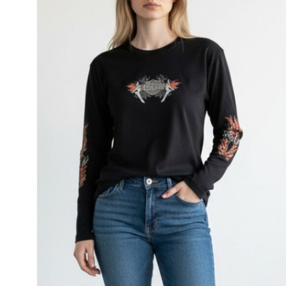 Harley Davidson Long Sleeve Double Sided Biker Motorcycle Shirt Top Women's 2XL - Picture 1 of 9